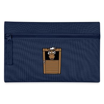 Pferd Ängstlich Pferdestall Stalltür Lustig Angst - Federtasche - Navy - Vorne