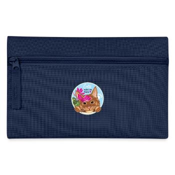 Peeking ginger cat with flowers Cats make me happy - Pencil Case - navy - Front