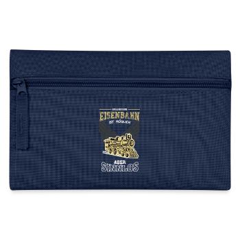 Lokomotive Eisenbahn Leben sinnlos - Geschenk - Federtasche - Navy - Vorne