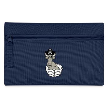 Pirat Katze Seeräuber Augenklappe Hut Ruderboot - Federtasche - Navy - Vorne