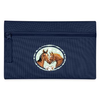 Porträt zweier liebender Pferde - Federtasche - Navy - Vorne