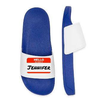 Hello My Name Is Jennifer Label Name Tag - Men’s Pool Sliders - royal blue - Front
