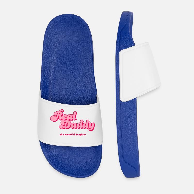 Real Daddy Pink Script Print - Men’s Pool Sliders - royal blue