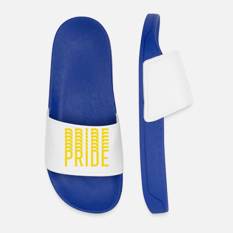 Pride Yellow Text Pattern - Men’s Pool Sliders - royal blue