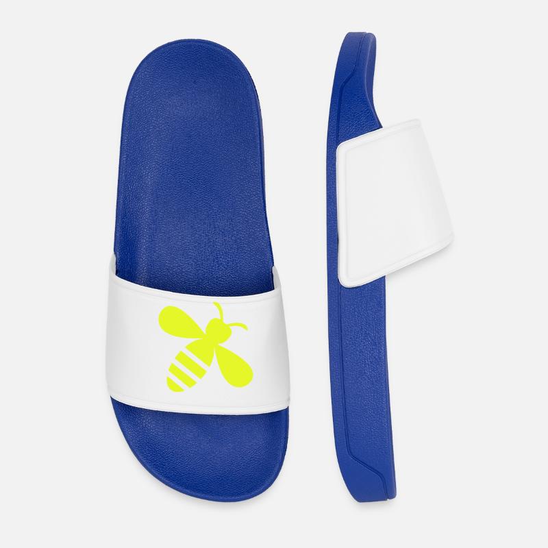 Neon Bee Yellow on Black - Men’s Pool Sliders - royal blue