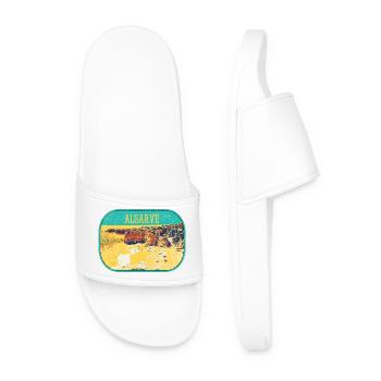 Retro badge, Algarve Portugal, beach summer sun - Men’s Pool Sliders - white - Front
