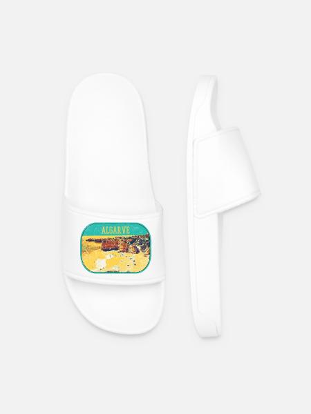 Retro badge, Algarve Portugal, beach summer sun - Men’s Pool Sliders - white