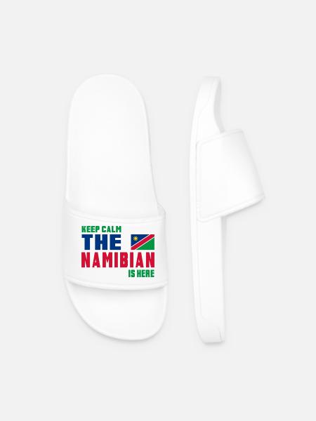 Keep Calm Namibia flag design - Men’s Pool Sliders - white