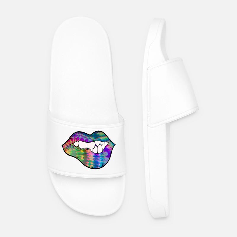 groovy tie dye biting lip - Men’s Pool Sliders - white