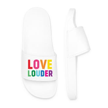 LGBTQ Pride Month - Love Louder - Men’s Pool Sliders - white - Front