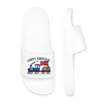 Joyeux anniversaire Norvège drapeau cadeaux chemin de fer - Claquettes Homme - blanc - Devant