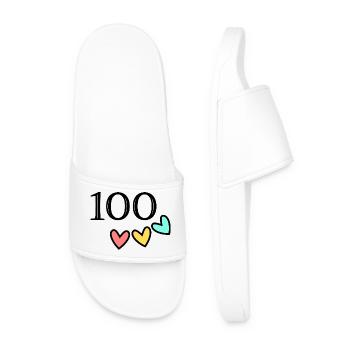 100. 100 YEARS. 100th ANNIVERSARY. 100 BIRTHDAY - Men’s Pool Sliders - white - Front
