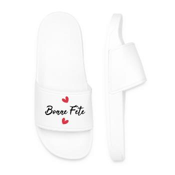 DAD. FATHER'S DAY. HAPPY FATHER'S DAY. HAPPY BIRTHDAY. - Men’s Pool Sliders - white - Front