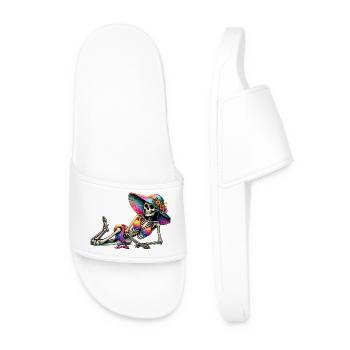 Sunlit Skeleton in Floral Hat - Men’s Pool Sliders - white - Front