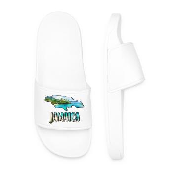 Watercolor Map of Jamaica - Men’s Pool Sliders - white - Front