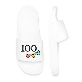 100. 100 YEARS. 100th ANNIVERSARY. BIRTHDAY 100 - Men’s Pool Sliders - white - Front