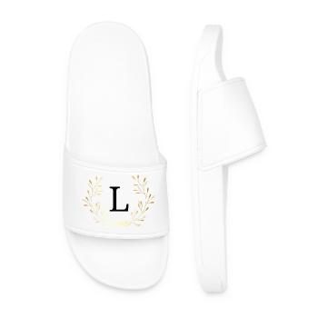 Letter l Gold Floral Crown - Men’s Pool Sliders - white - Front