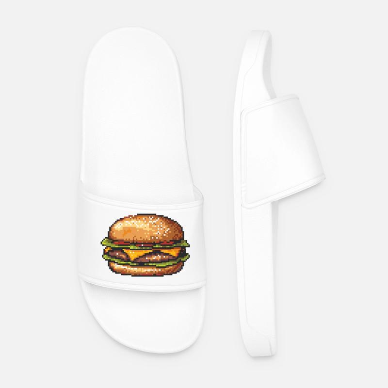 8Bit Hamburger Pixel Art - Men’s Pool Sliders - white