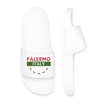 Palermo Italy emblem with green curve - Men’s Pool Sliders - white - Front