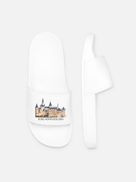 Hohenzollern Castle Illustration Hand Drawing - Men’s Pool Sliders - white