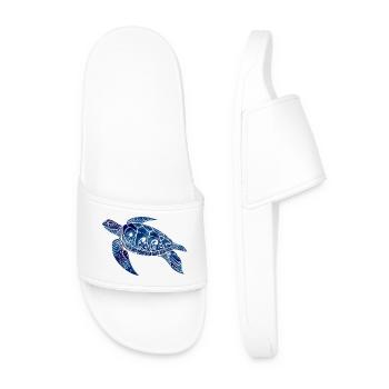 Tribal Turtle Blue – Ocean Design - Men’s Pool Sliders - white - Front
