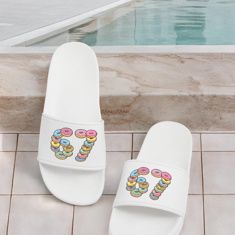 Pastel Donut Stack 67 Pattern Men’s Pool Sliders