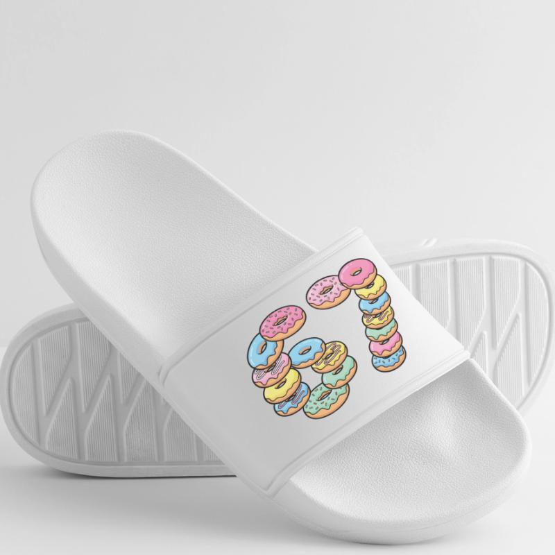 Pastel Donut Stack 67 Pattern Men’s Pool Sliders