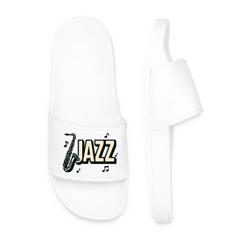 Typografie, Jazz, Saxophon, Musiknoten - Männer Badelatschen - Weiß - Vorne