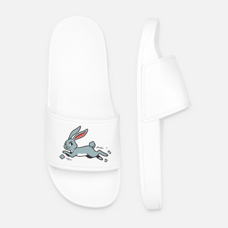Running Bunny Rabbit Long-Eared Comic Funny - Men’s Pool Sliders - white