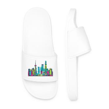 Shanghai City Skyline: Orientalische Perlenlinienzeichnung - Männer Badelatschen - Weiß - Vorne