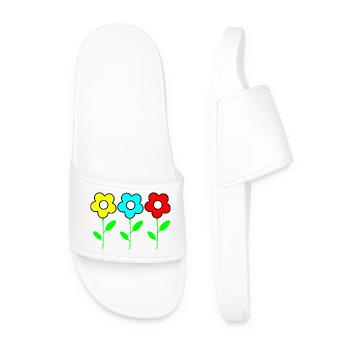 Three colorful flowers on black - Men’s Pool Sliders - white - Front