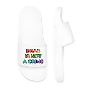 Drag Is Not A Crime — Rainbow Glyphs - Men’s Pool Sliders - white - Front