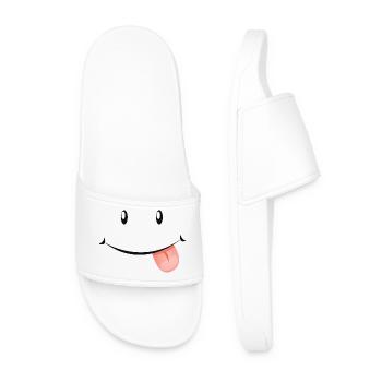 Laughing face with tongue outstretched. - Men’s Pool Sliders - white - Front