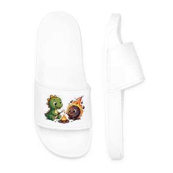 Little dino at the campfire - Men’s Pool Sliders - white - Front