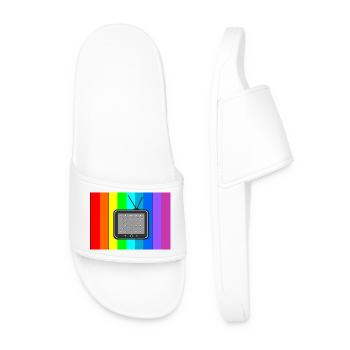 Retro TV on rainbow stripes - Men’s Pool Sliders - white - Front
