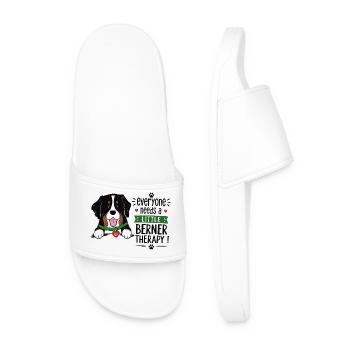 Bernese Mountain Dog Little Berner Therapy Dog Humor - Men’s Pool Sliders - white - Front