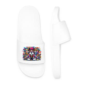 Hip Hop Bulldog Puppy Graffiti Street Style Merch - Claquettes Homme - blanc - Devant