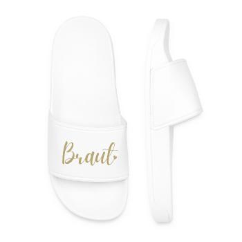 Braut – JGA Hochzeit Geschenk für Bride to Be - Männer Badelatschen - Weiß - Vorne
