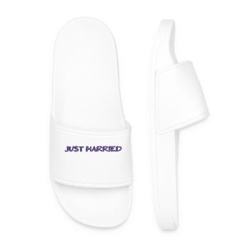 JUST MARRIED. bachelorette party. LOVE. SAINT VALENTINE. COUPLE. - Men’s Pool Sliders - white - Front