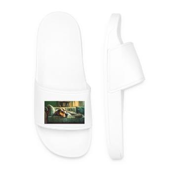 Cute animals chilling – dog - Men’s Pool Sliders - white - Front