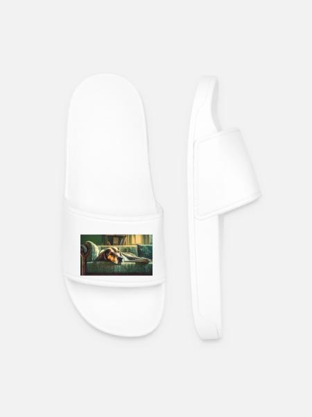 Cute animals chilling – dog - Men’s Pool Sliders - white