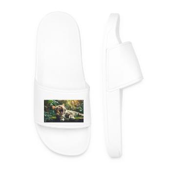 Cute animals chilling – cat - Men’s Pool Sliders - white - Front