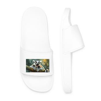 Cute animals chilling – ring-tailed lemur - Men’s Pool Sliders - white - Front