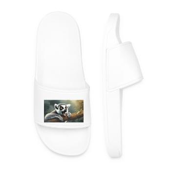 Cute animals chilling – ring-tailed lemur - Men’s Pool Sliders - white - Front
