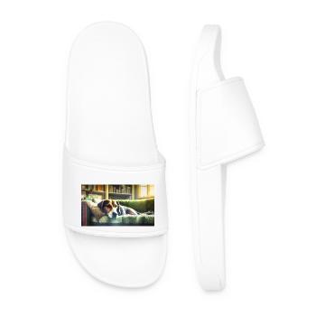 Cute animals chilling – dog - Men’s Pool Sliders - white - Front