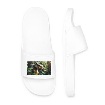 A realistic majestical green dragon is hunting - Men’s Pool Sliders - white - Front