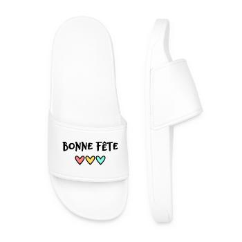 HAPPY BIRTHDAY. HEART. HAPPY MOTHER'S DAY. MOM. FEAST - Men’s Pool Sliders - white - Front
