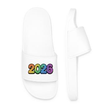 Neon Glitter Jahreszahl 2026 - Männer Badelatschen - Weiß - Vorne