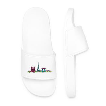 Paris City Skyline Eiffel Tower Modern Line Art - Men’s Pool Sliders - white - Front