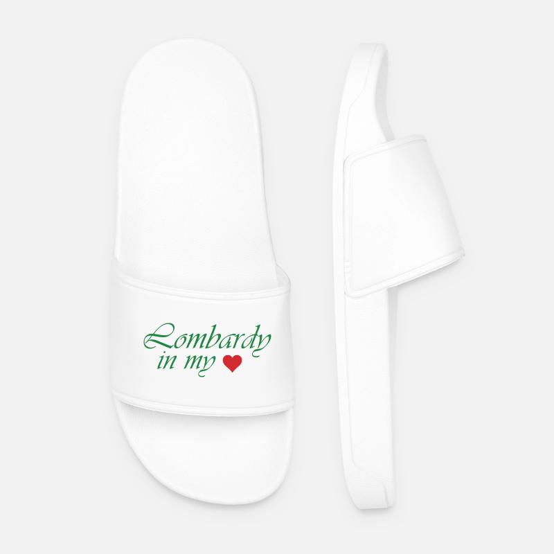 Lombardy Heart Script Design - Men’s Pool Sliders - white